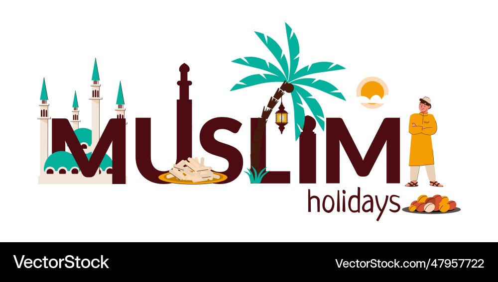 Muslim holidays text composition vector image