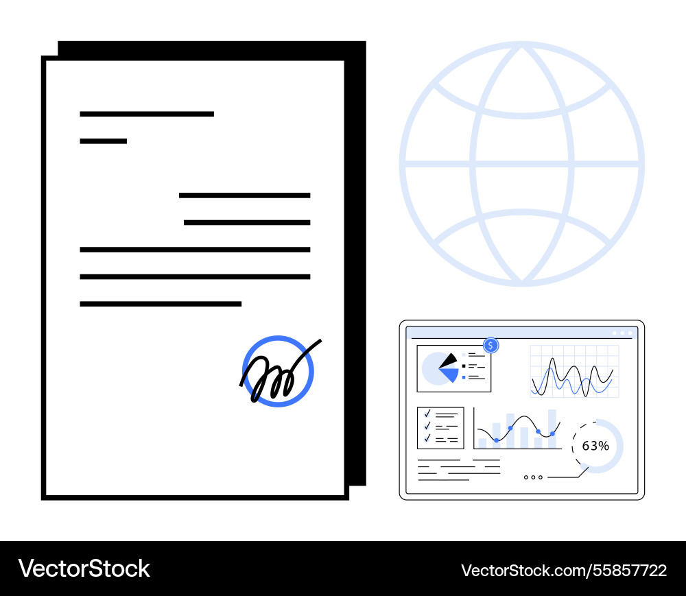Signed documents global connections and data Signed documents global connections and data vector image