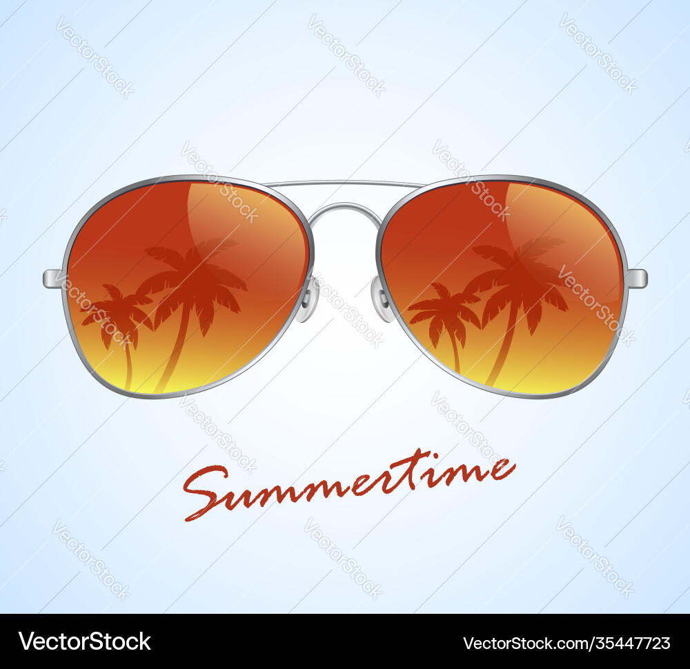 Aviator Sonnenbrille mit Palmenreflexion Aviator Sonnenbrille mit Palmenreflexion vektorbild