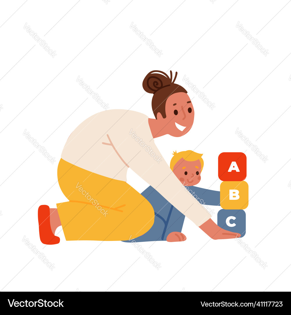 Child Playing with Colorful Blocks vector image