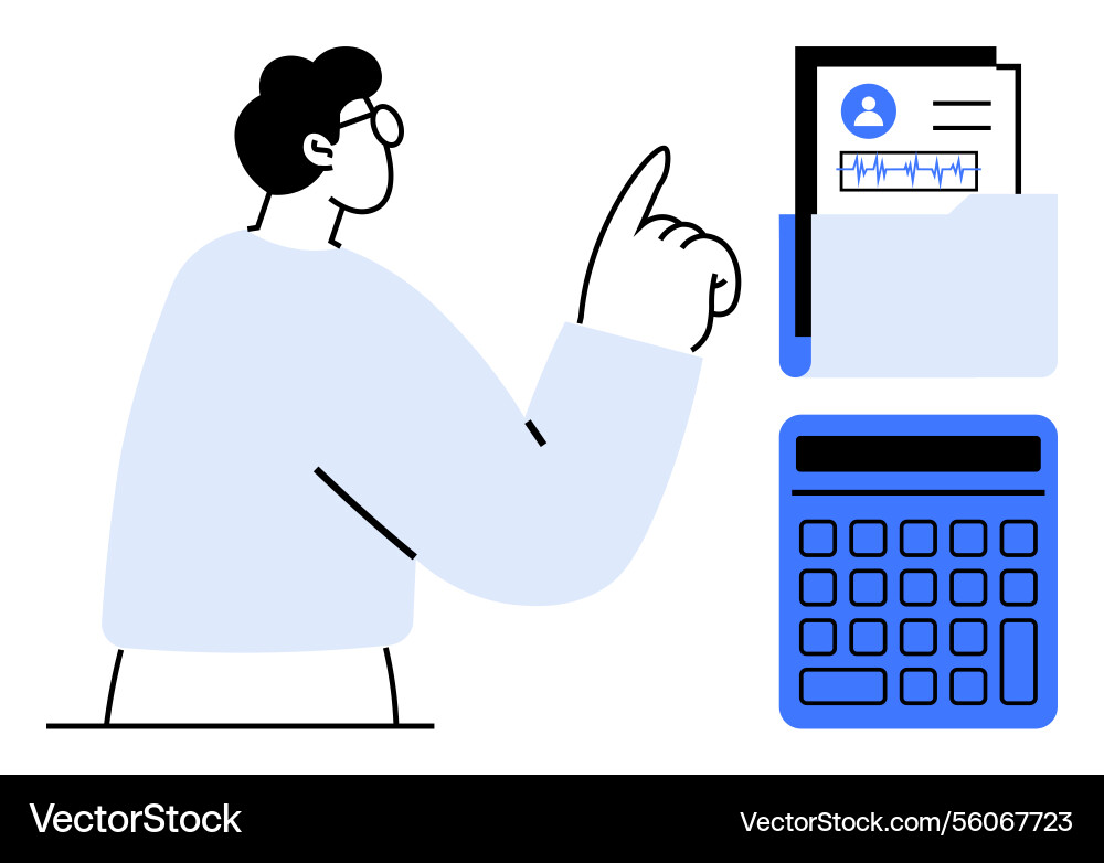 Person analyzing documents and data with a folder Person analyzing documents and data with a folder vector image