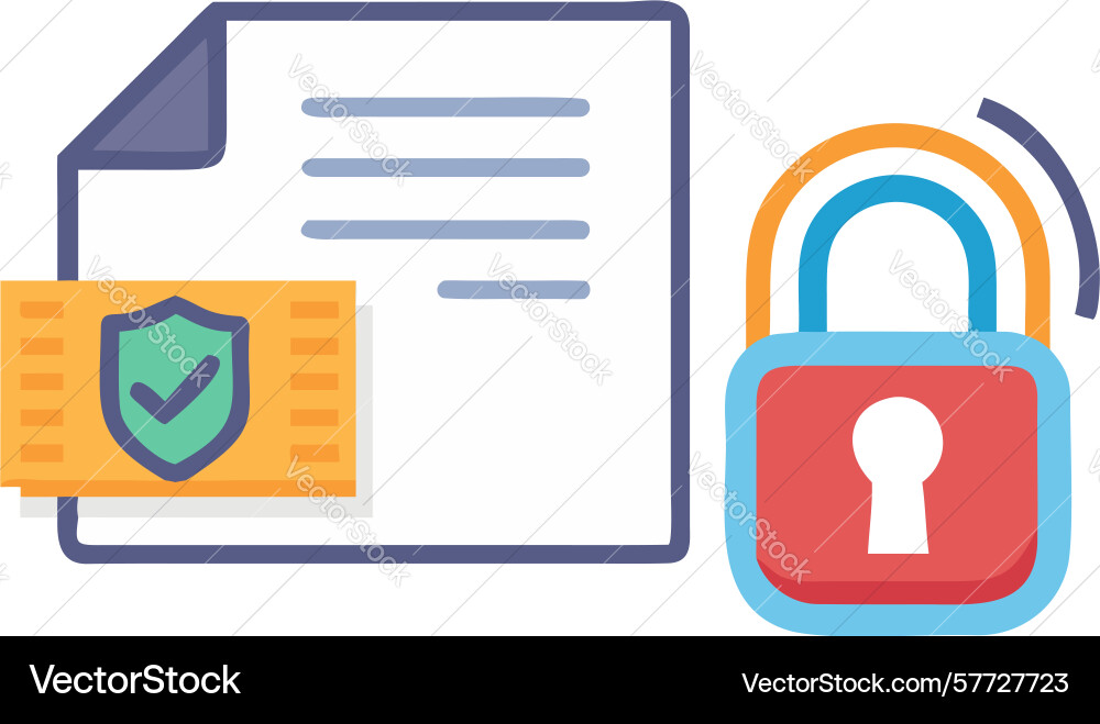 Secure document with lock shield data protection vector image