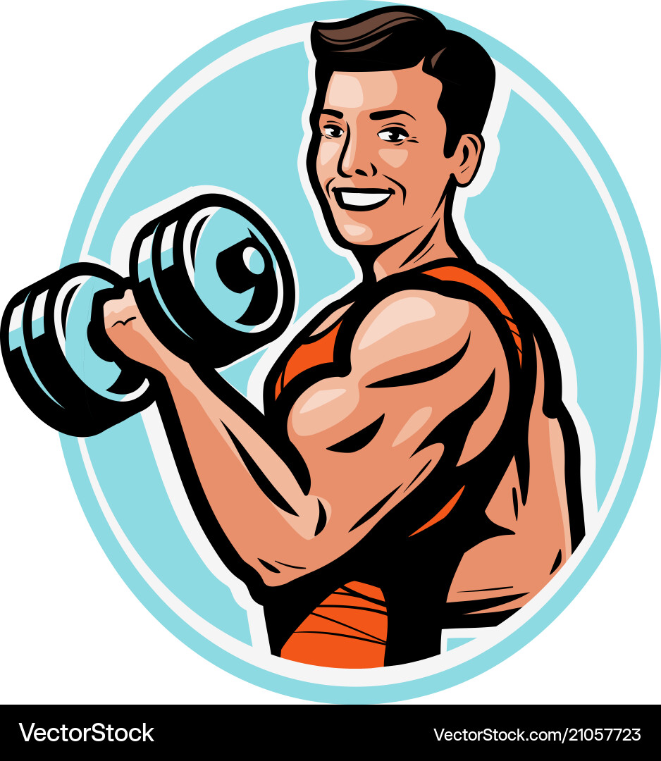 Strong athletic man raises heavy dumbbells vector image