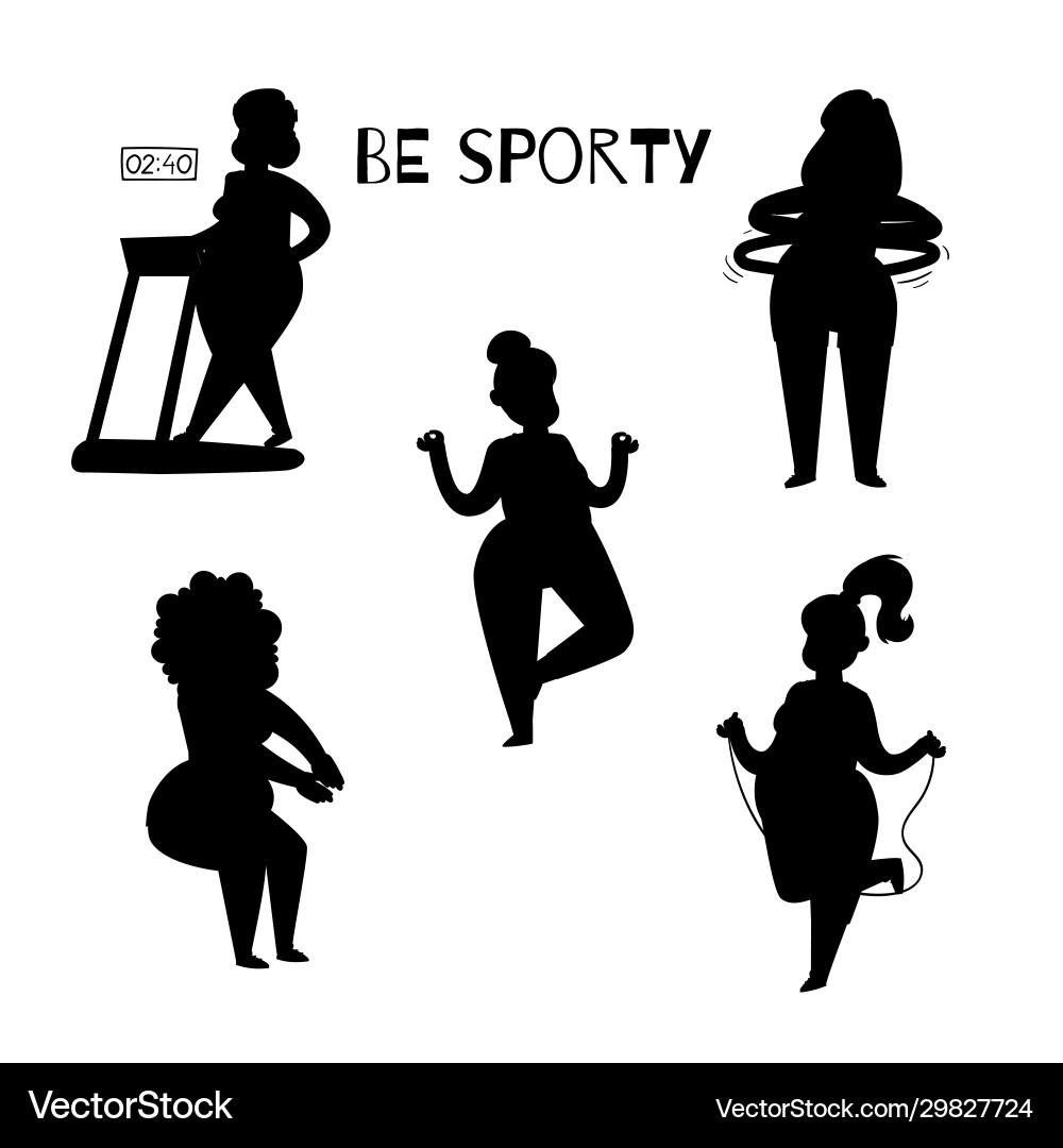Fat Frau Silhouette tun Sportübungen Fat Frau Silhouette tun Sportübungen vektorbild