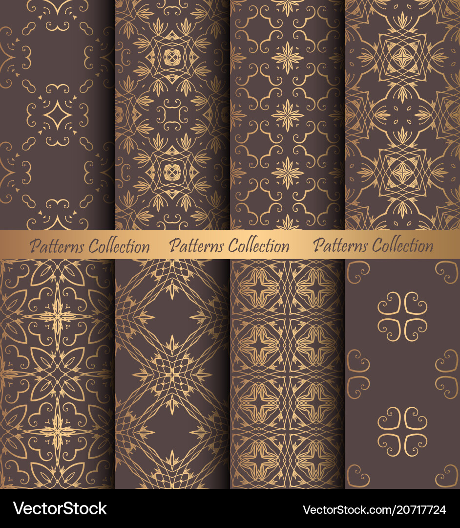 Golden Damask Patterns Vector Image