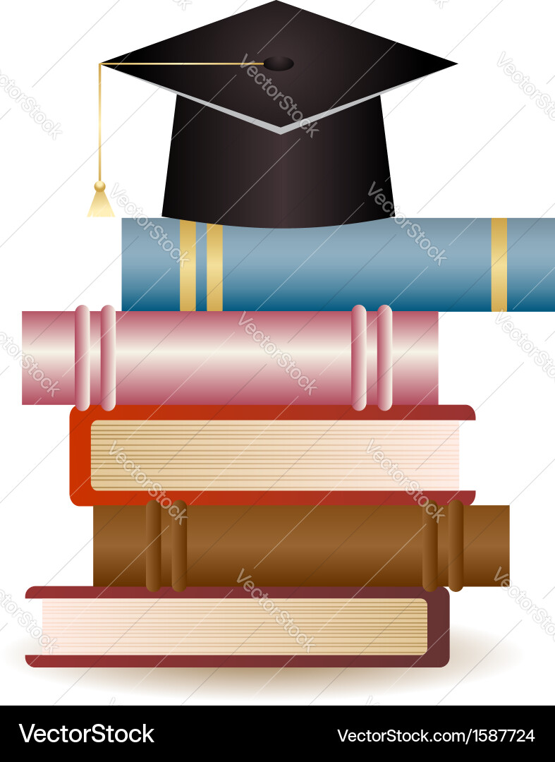 Graduation cap on book stack Royalty Free Vector Image