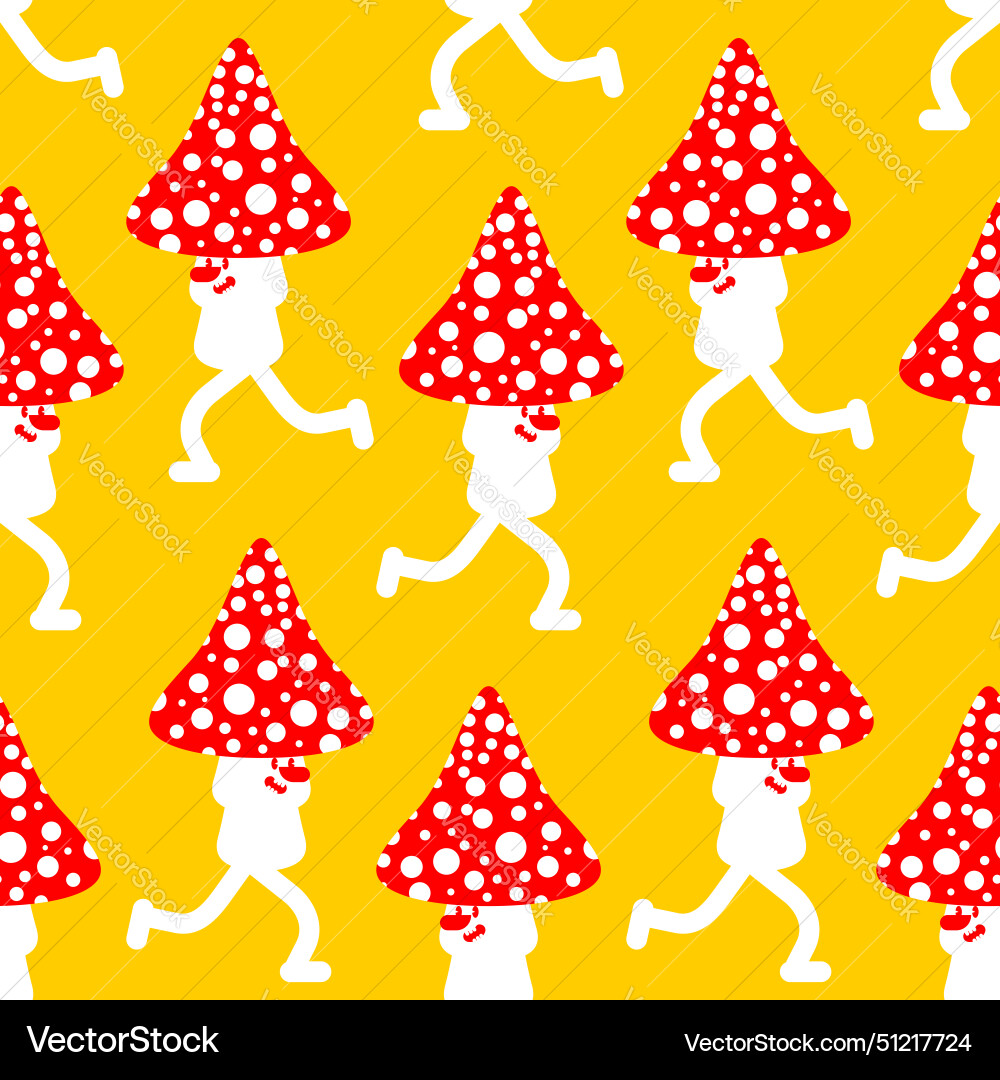 Running mushroom pattern seamless fly agaric run Running mushroom pattern seamless fly agaric run vector image