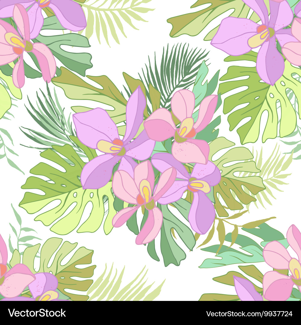Seamless pattern of exotic flowers vector image