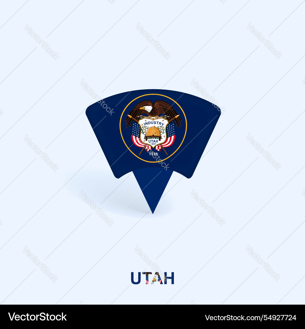 Utah flag map pointer design with shadow Utah flag map pointer design with shadow vector image