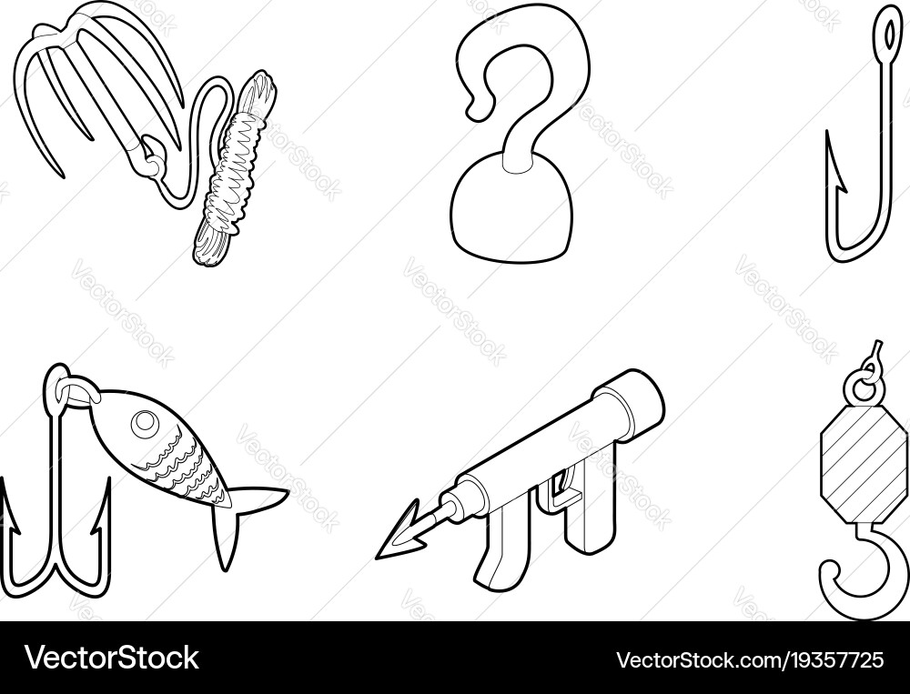 Hook icon set outline style Vector Image