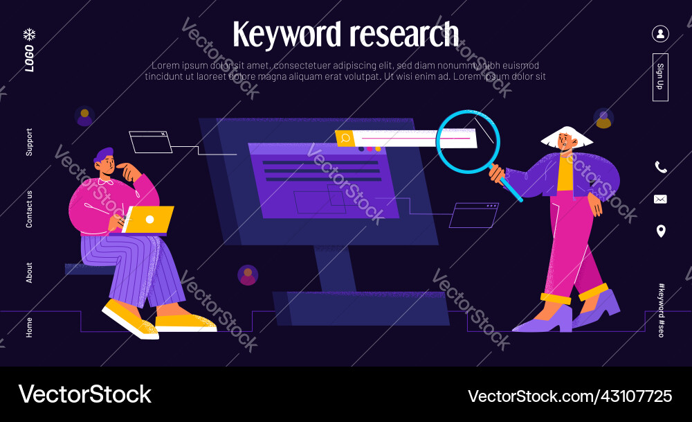 Keyword research banner with people team work Keyword research banner with people team work vector image
