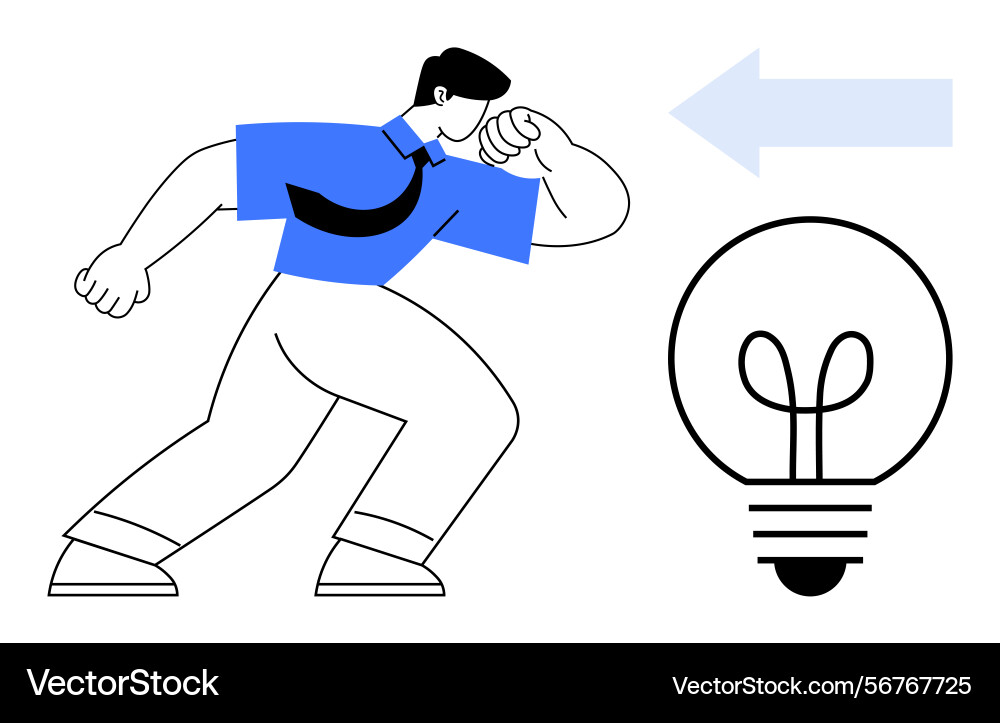 Man in motion toward lightbulb with a forward Man in motion toward lightbulb with a forward vector image