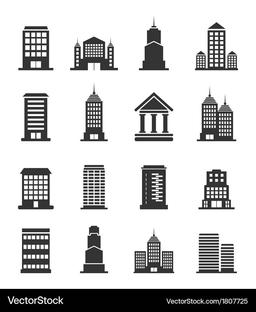 Office Building Icon Set Vector Image