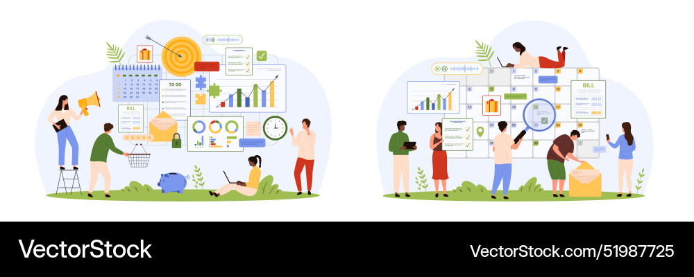 Project organization planning process set tiny Project organization planning process set tiny vector image
