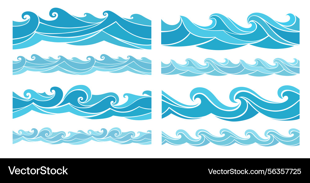Seamless wave border pattern collection Seamless wave border pattern collection vector image