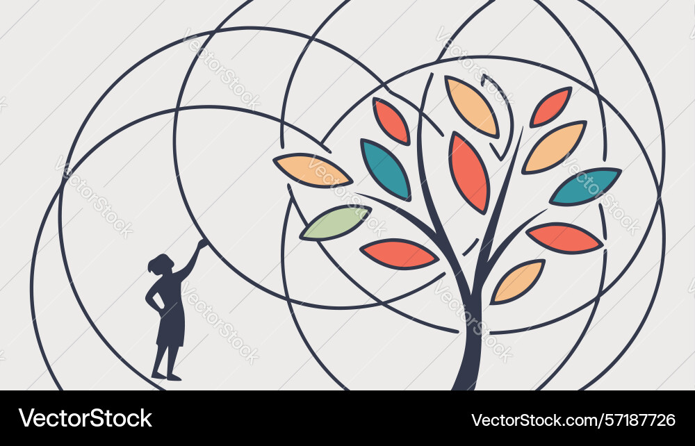 Child drawing abstract tree with circular swirls Vector Image
