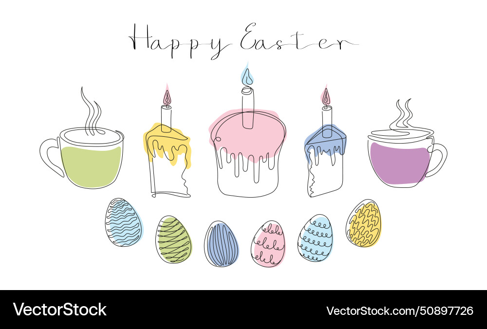 Easter set in continuous one line style vector image