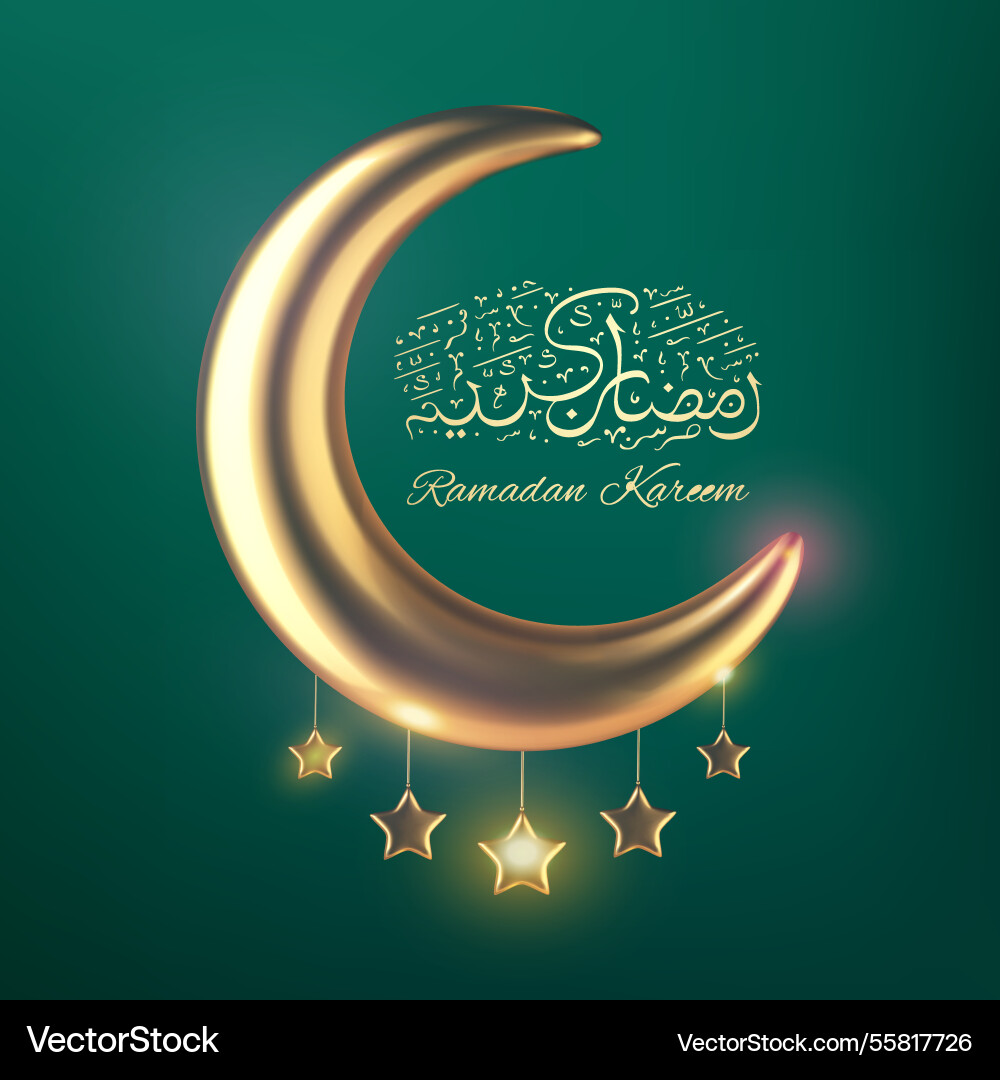 Golden crescent moon with hanging stars Golden crescent moon with hanging stars vector image