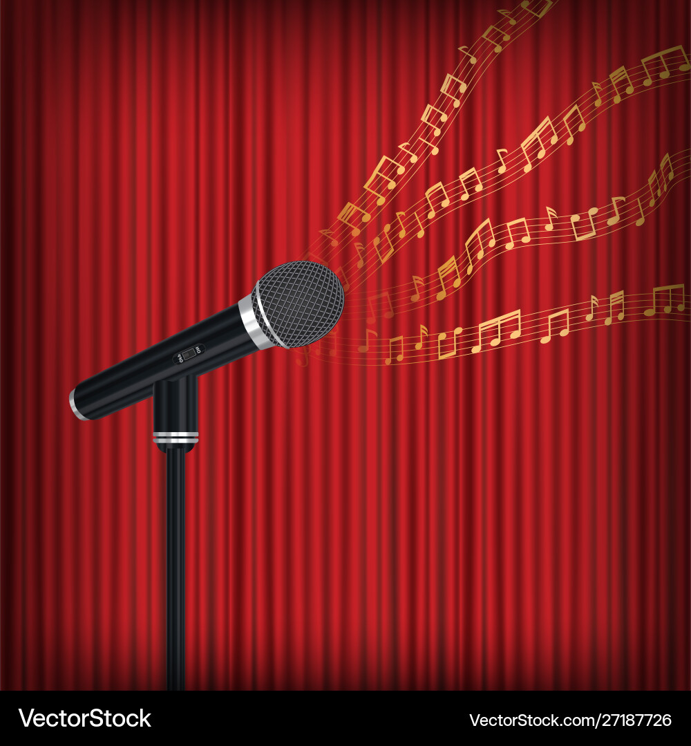 Microphone with floating sample random music note Microphone with floating sample random music note vector image