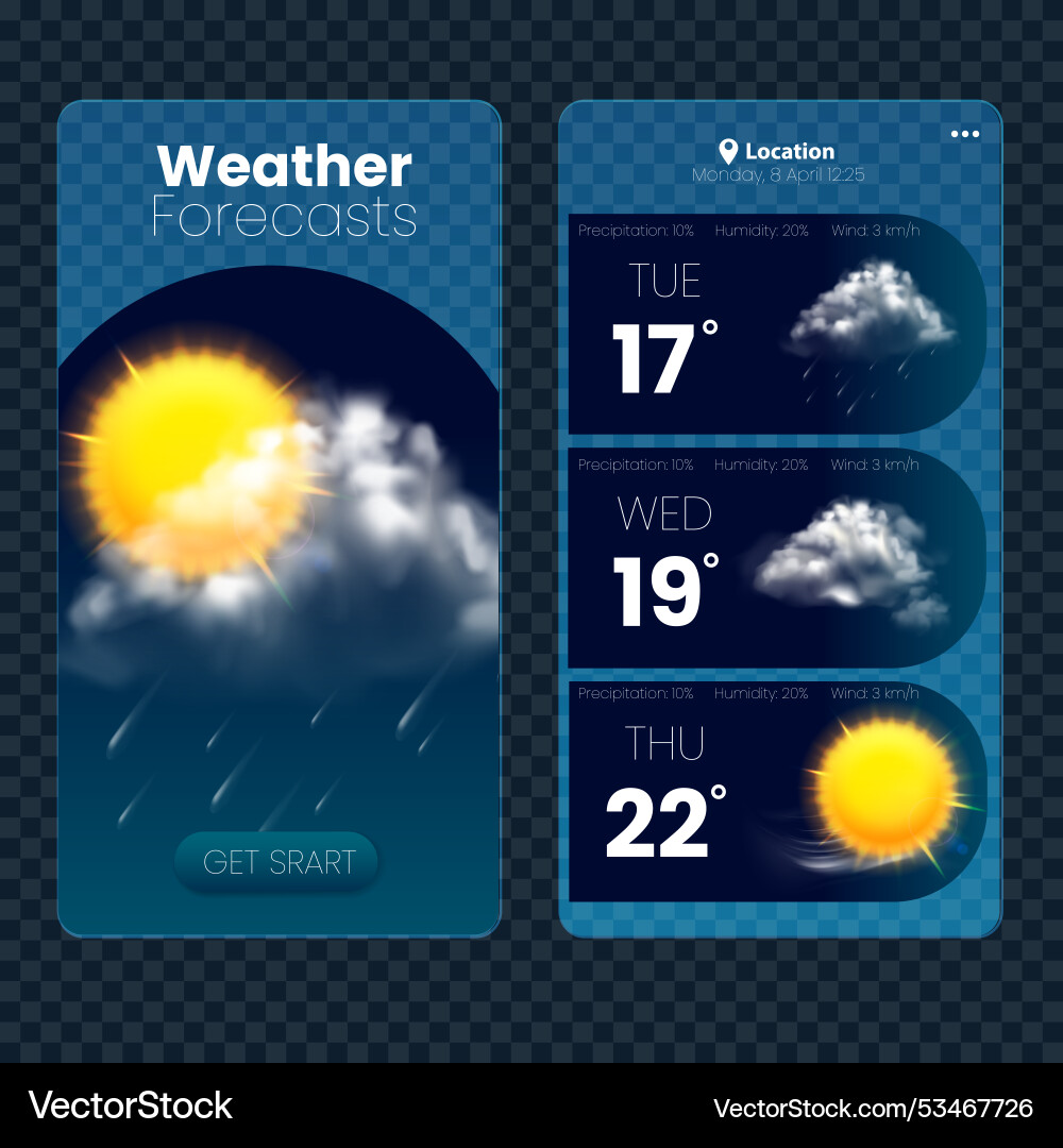 Weather forecast app interface template Weather forecast app interface template vector image