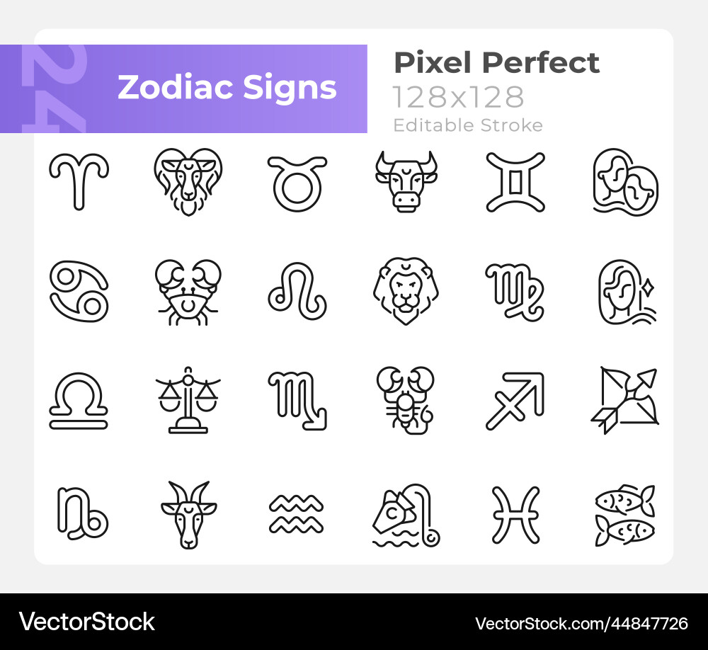 Zodiac signs pixel perfect linear big icons set Zodiac signs pixel perfect linear big icons set vector image