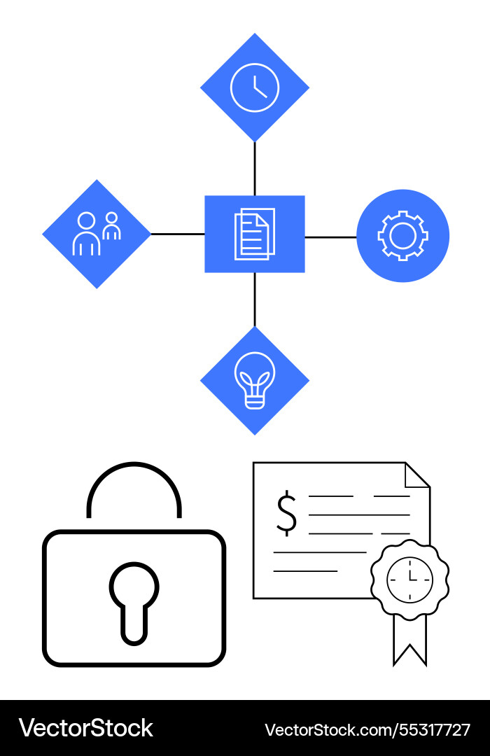Central file with related icons including time Central file with related icons including time vector image