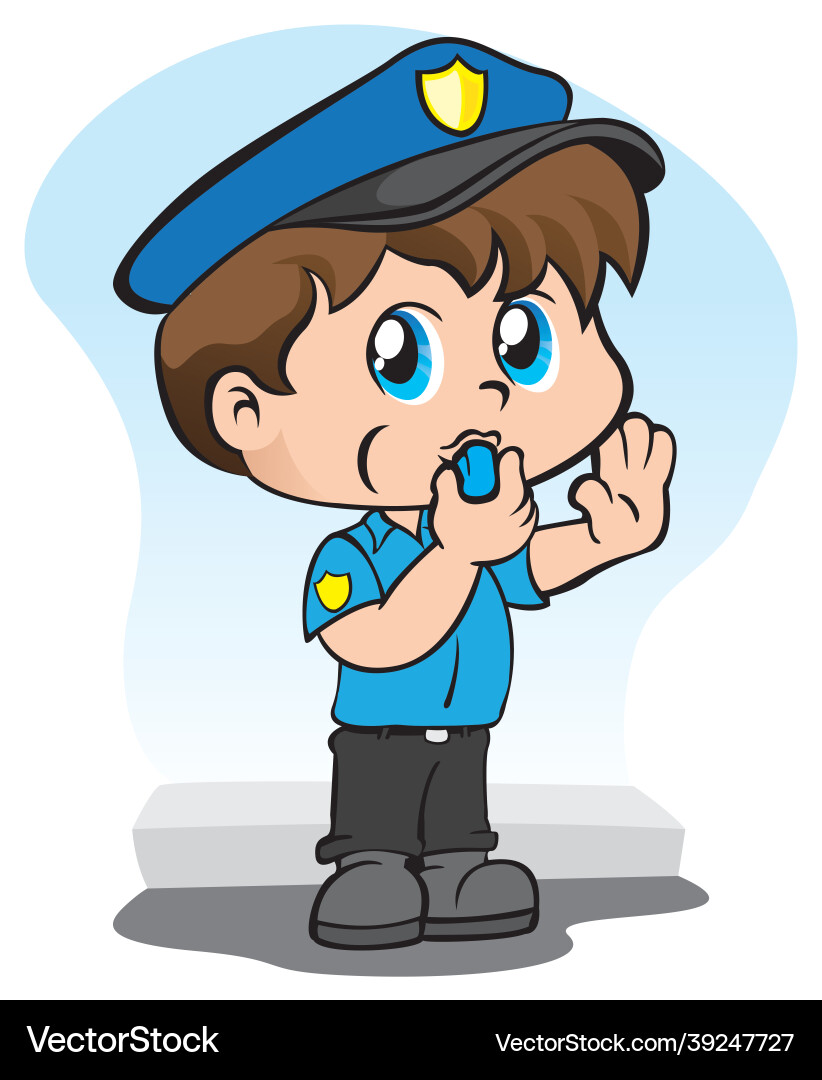 Kind in der Polizei mit einer Pfeife Signalisierung zu stoppen Kind in der Polizei mit einer Pfeife Signalisierung zu stoppen vektorbild