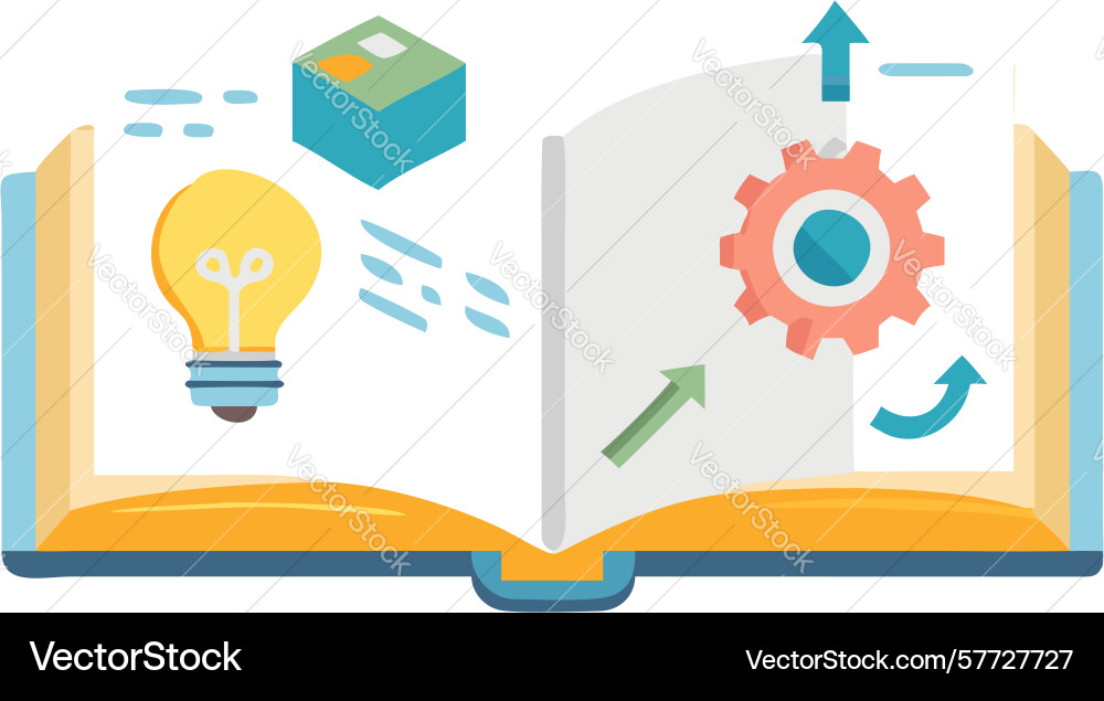 Open book with lightbulb learning idea vector image