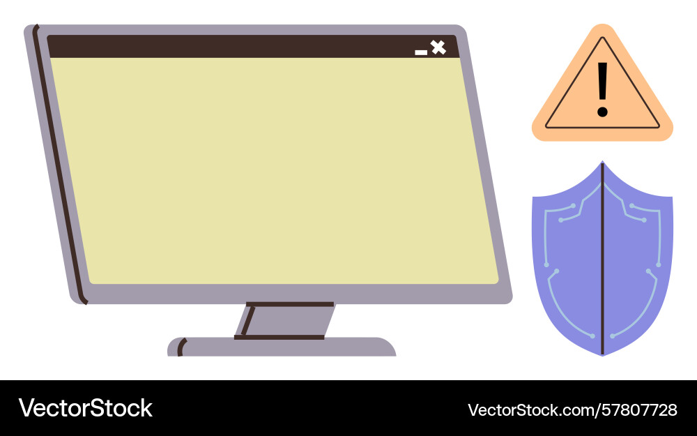 Computer screen with security shield and warning Computer screen with security shield and warning vector image
