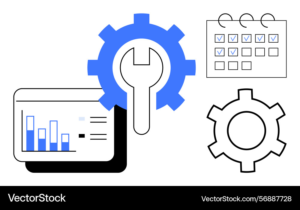 Data analytics and task management with gears Vector Image