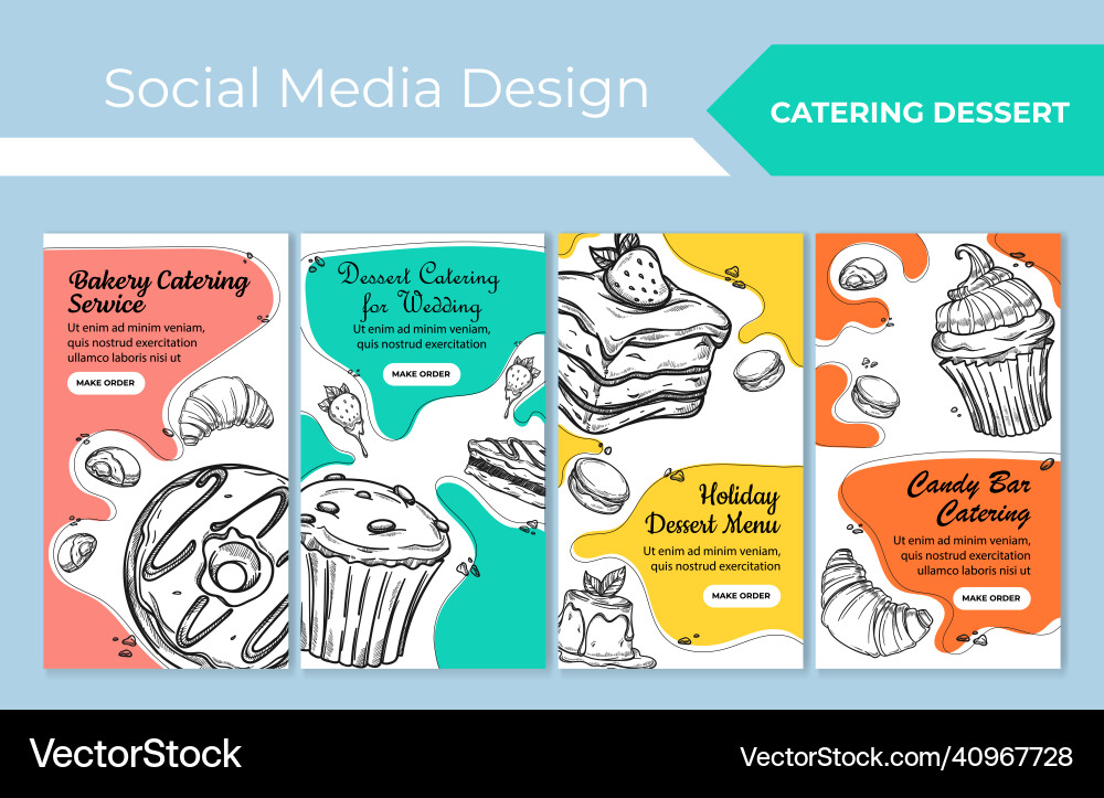 Dessert menu for catering post stories design set Dessert menu for catering post stories design set vector image