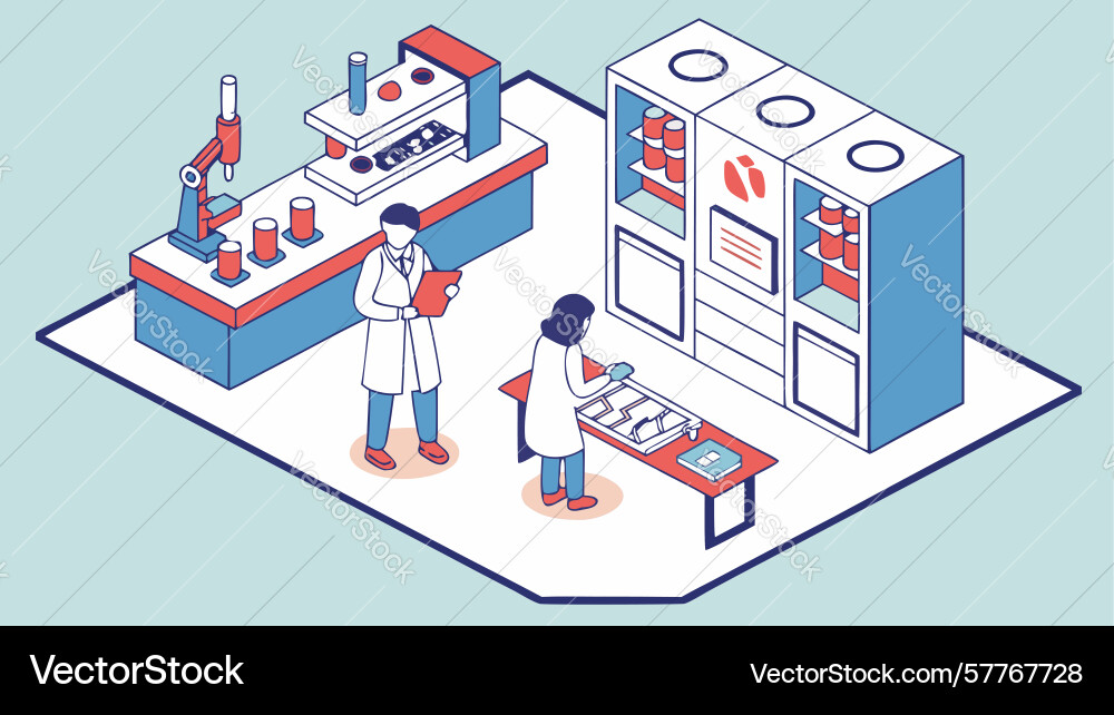Isometric lab with computers digital research vector image