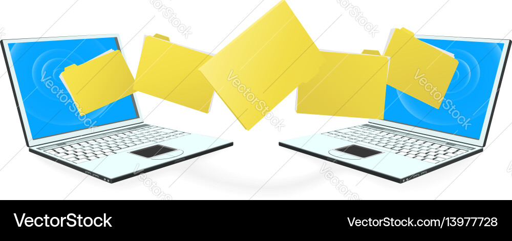 Laptop computers transferring files Laptop computers transferring files vector image