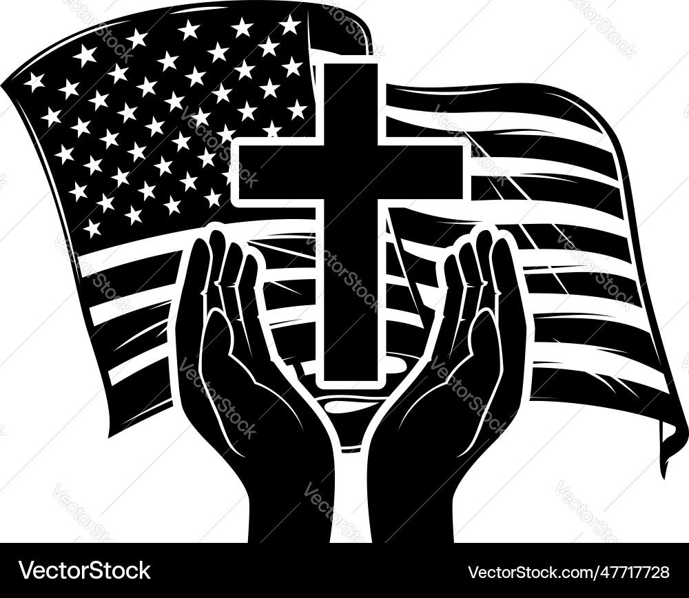 Prayer hands on american flag background vector image