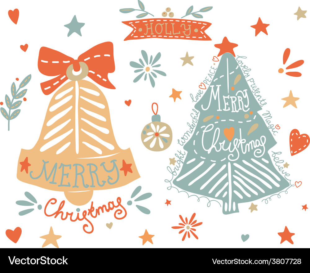 Sketchy elements set with a christmas tree Vector Image