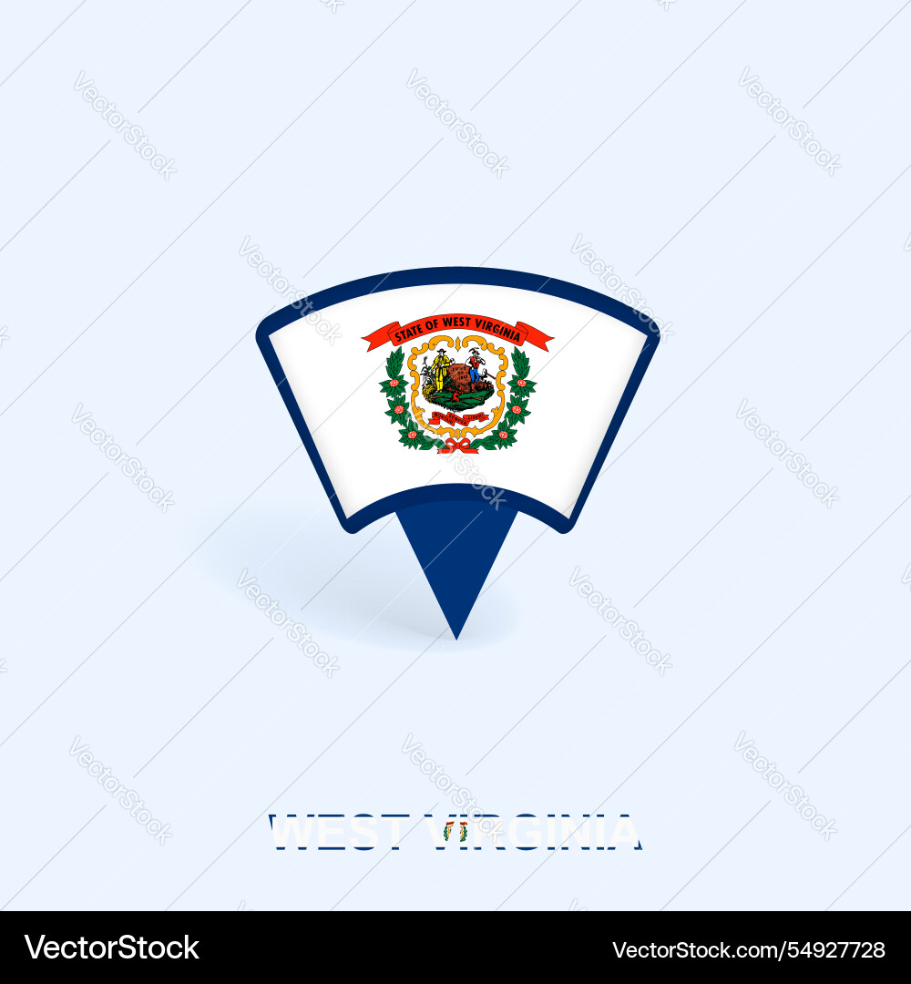 West virginia flag map pointer design with shadow vector image