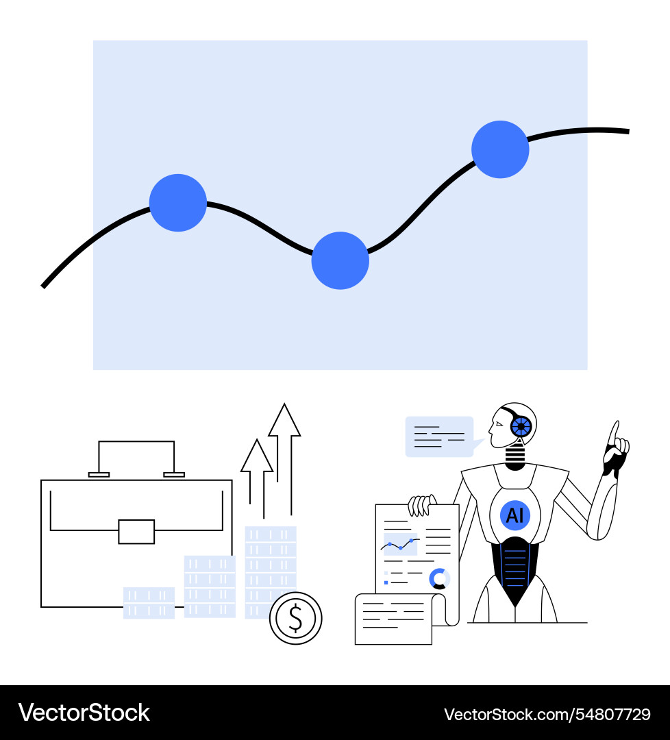 Ai-powered robot analyzing financial growth graph vector image