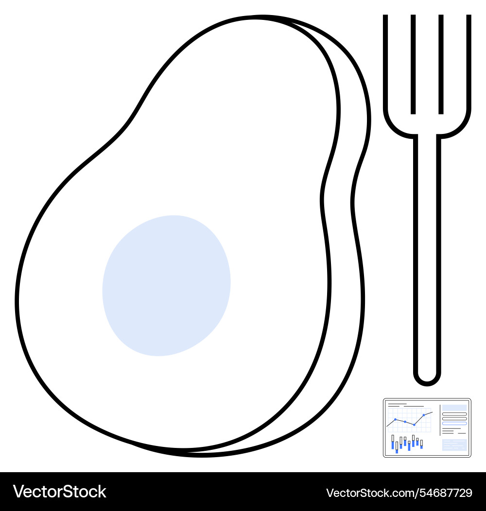 Avocado slice and fork with graph icon symbolizing Avocado slice and fork with graph icon symbolizing vector image