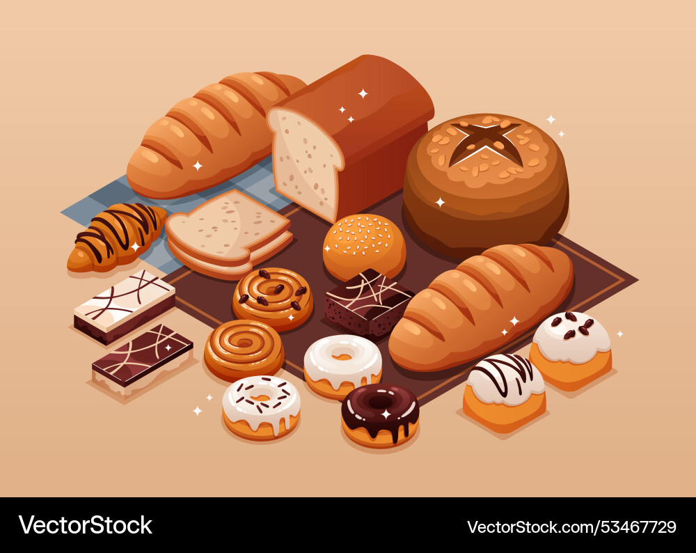 Bakery background in isometric view Bakery background in isometric view vector image