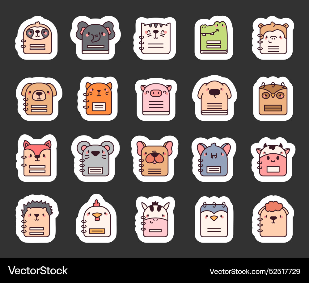 Cute animals on notebook covers sticker bookmark Cute animals on notebook covers sticker bookmark vector image
