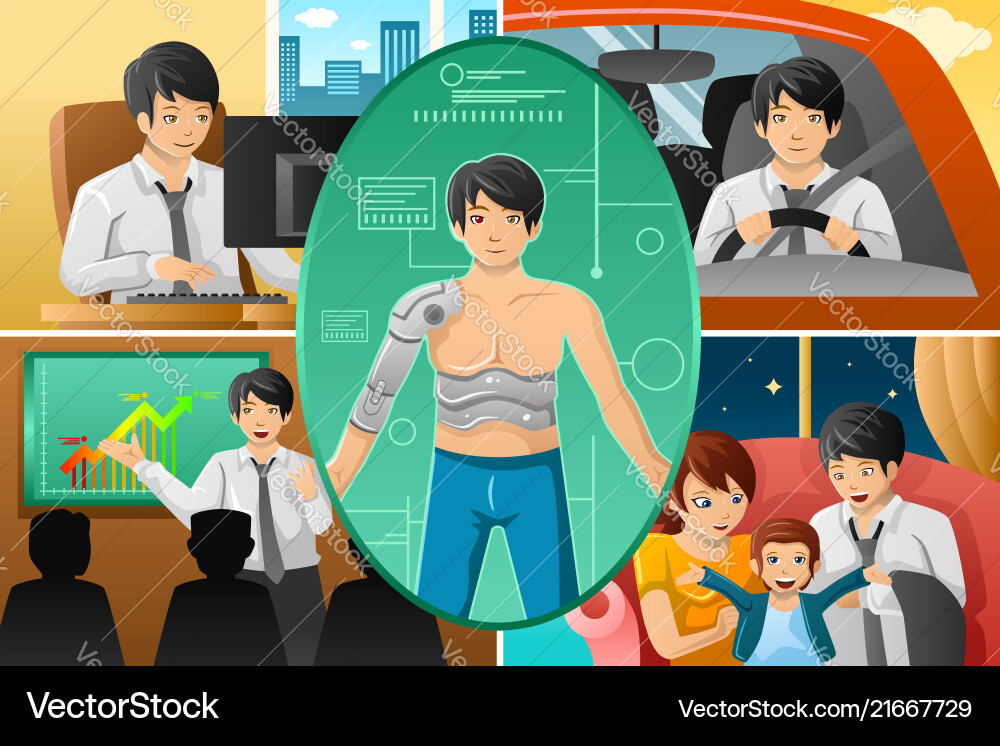 Father handling multiple tasks Father handling multiple tasks Vector Image