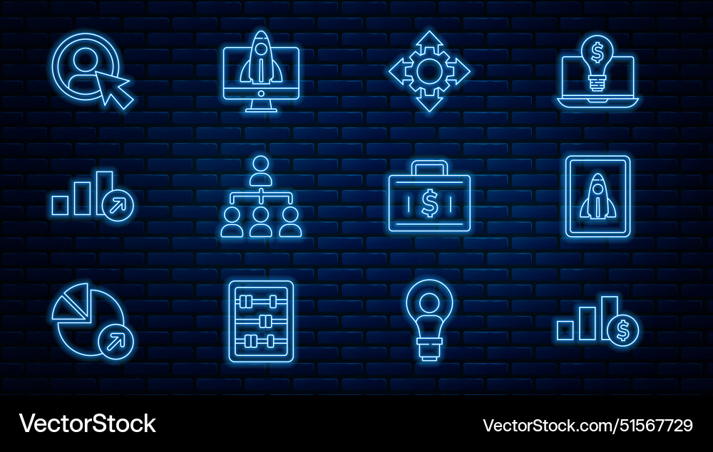 Set line pie chart and dollar startup project Vector Image