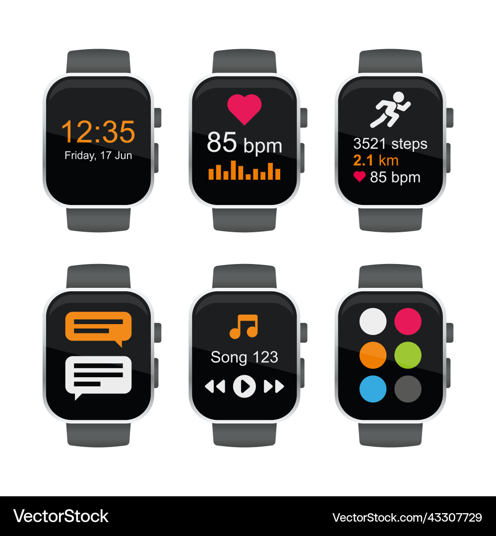 Smart watch set with different applications vector image