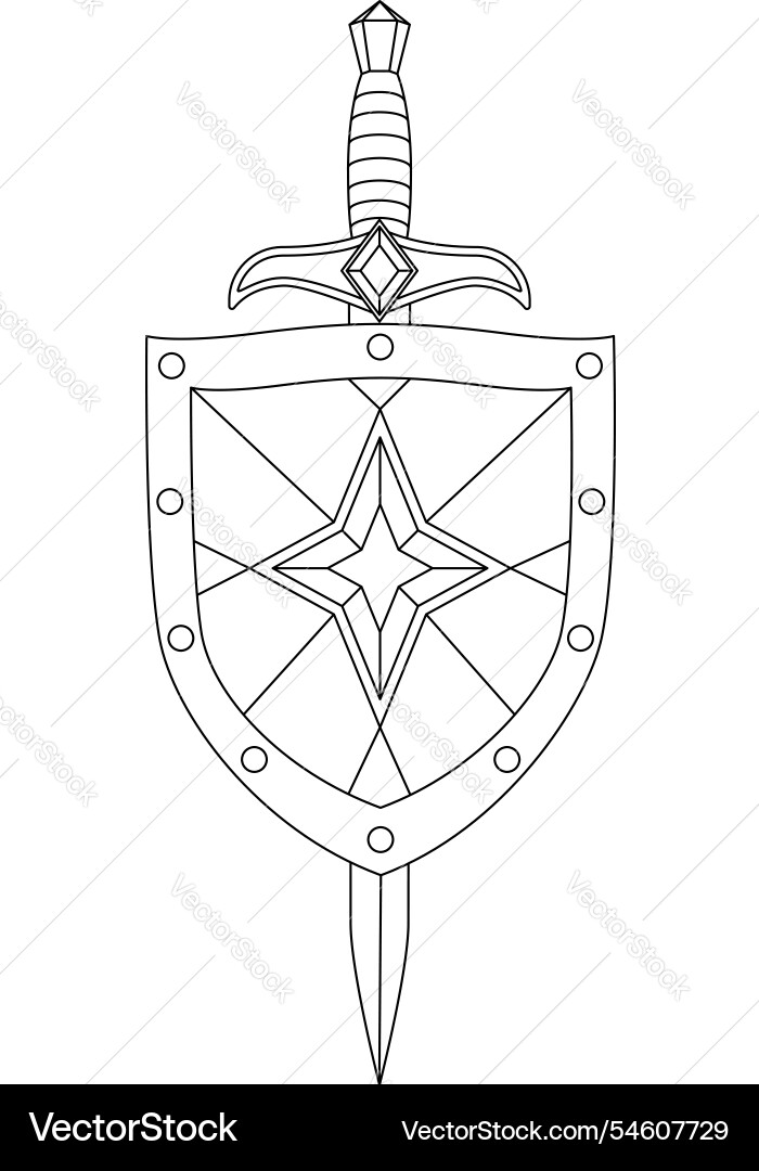 Sword and shield with star - line art image vector image