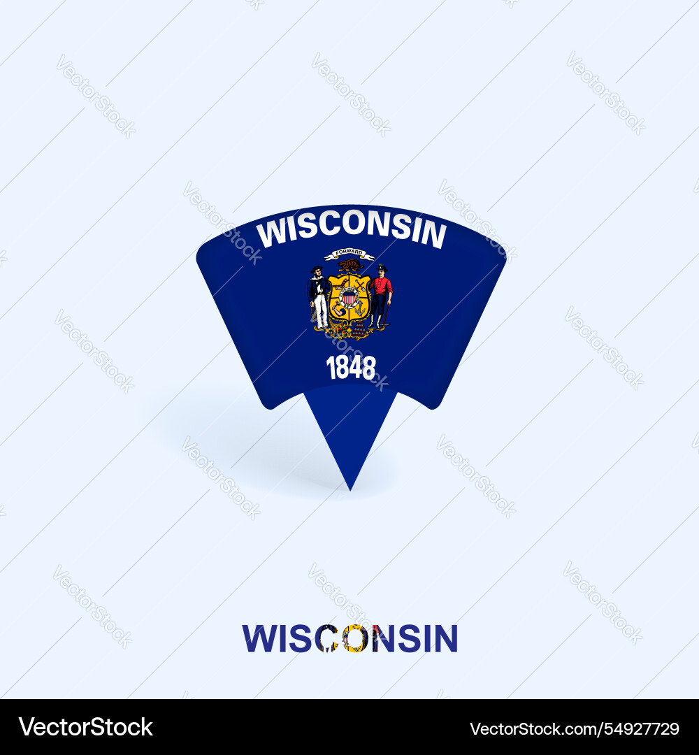 Wisconsin flag map pointer design with shadow Wisconsin flag map pointer design with shadow Vector Image