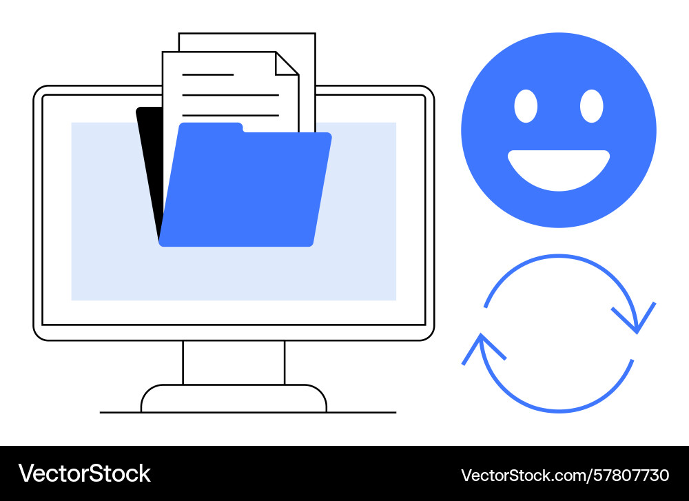 Digital file sharing concept with folder on screen Digital file sharing concept with folder on screen vector image