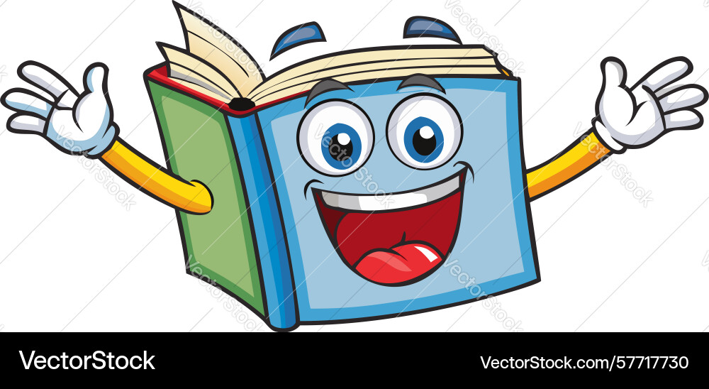 Enthusiastic open book character with joyful Vector Image