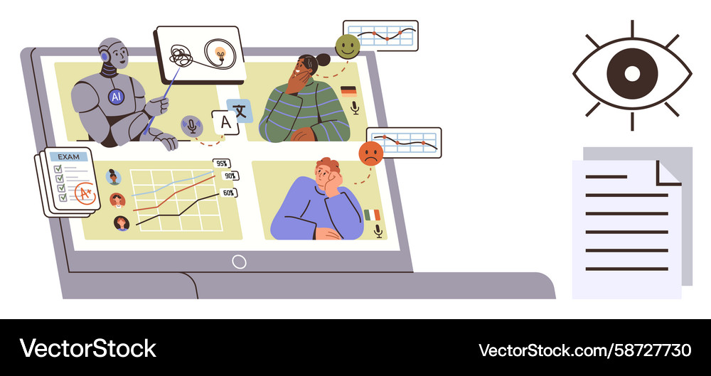 Virtual learning with ai and students analyzing Vector Image