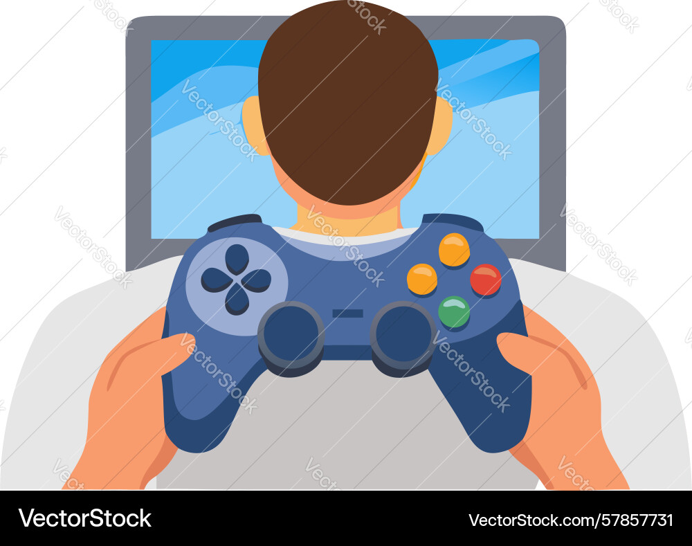 Person gaming on computer with controller art Vector Image