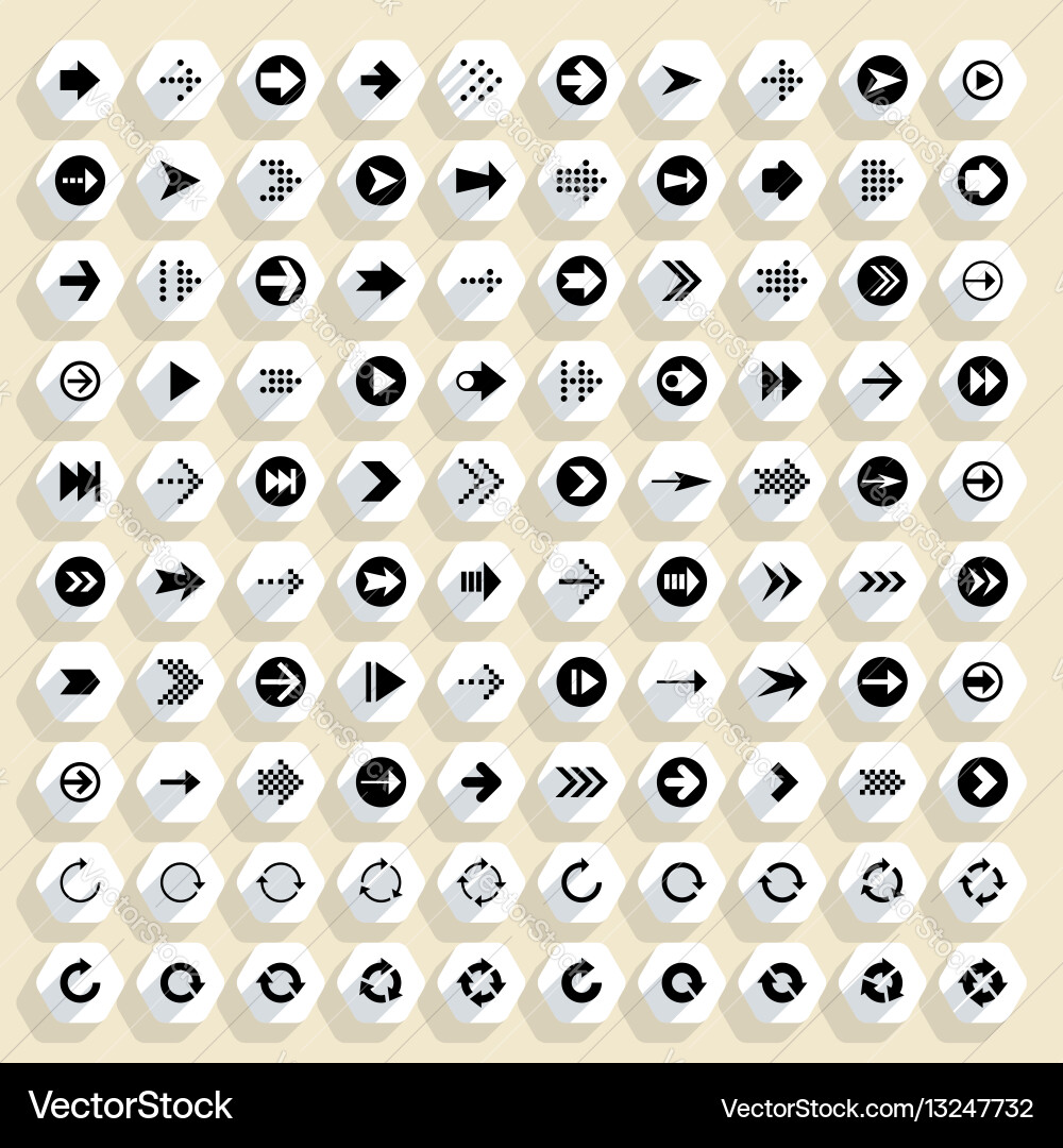 Flat arrow icon hexagon web button vector image